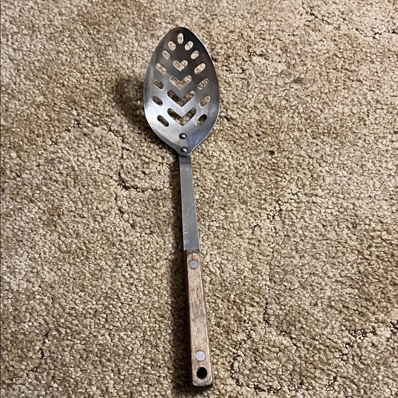 Other - Vintage Stainless Steel Slotted Spoon with Wooden Handle
